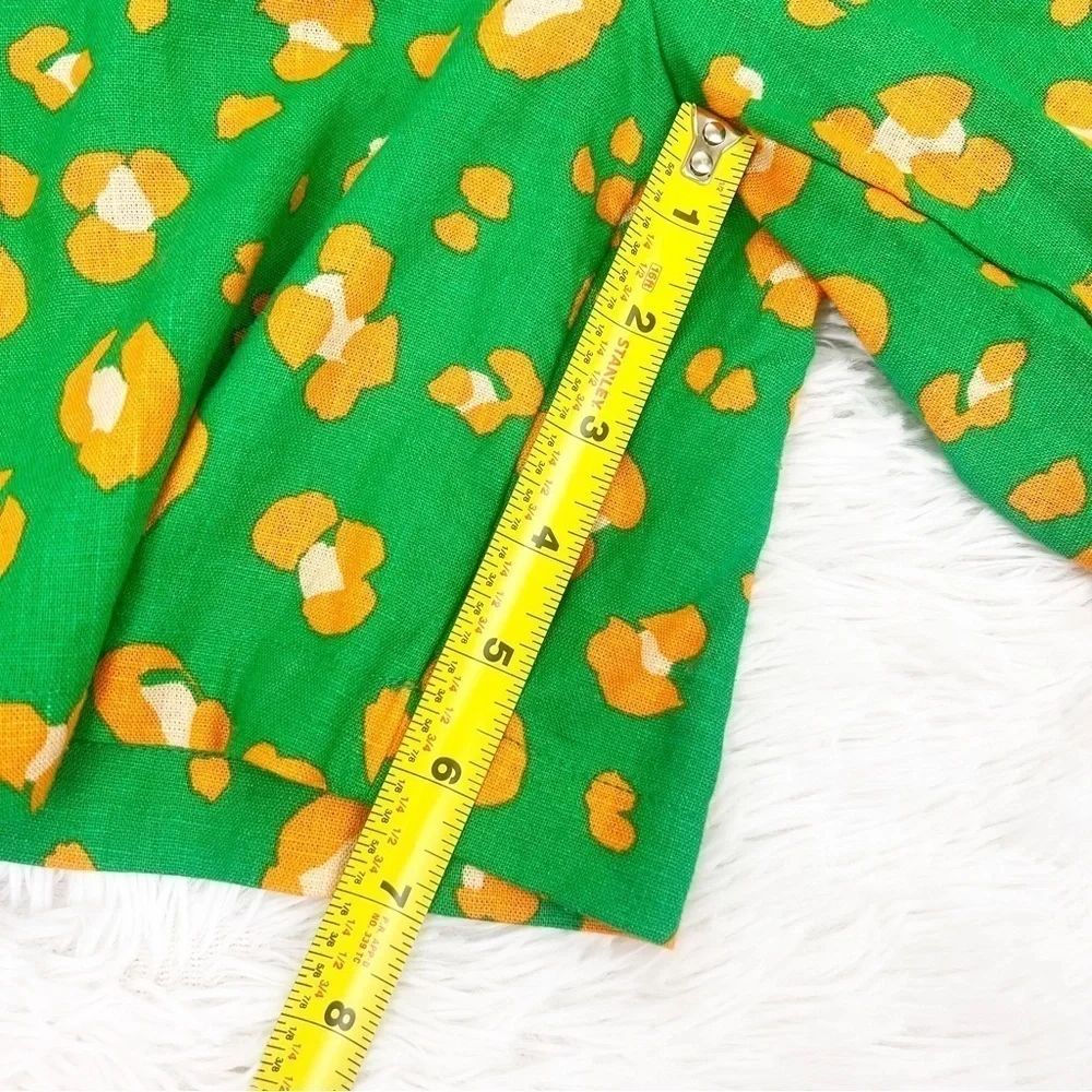 Tabitha Brown Green Orange Leopard Print Linen Shorts Size XS